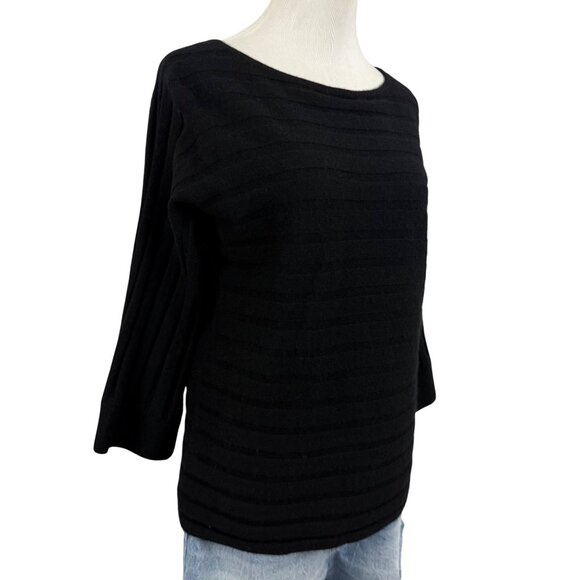 Saks Fifth Avenue Sweater Women's S/P Cashmere Long Sleeve Wide Ribbed Black - Picture 2 of 12